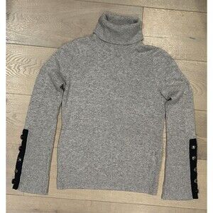Ramy Brook Ribbed Turtleneck Sweater XS Gray Button Cuff Detail